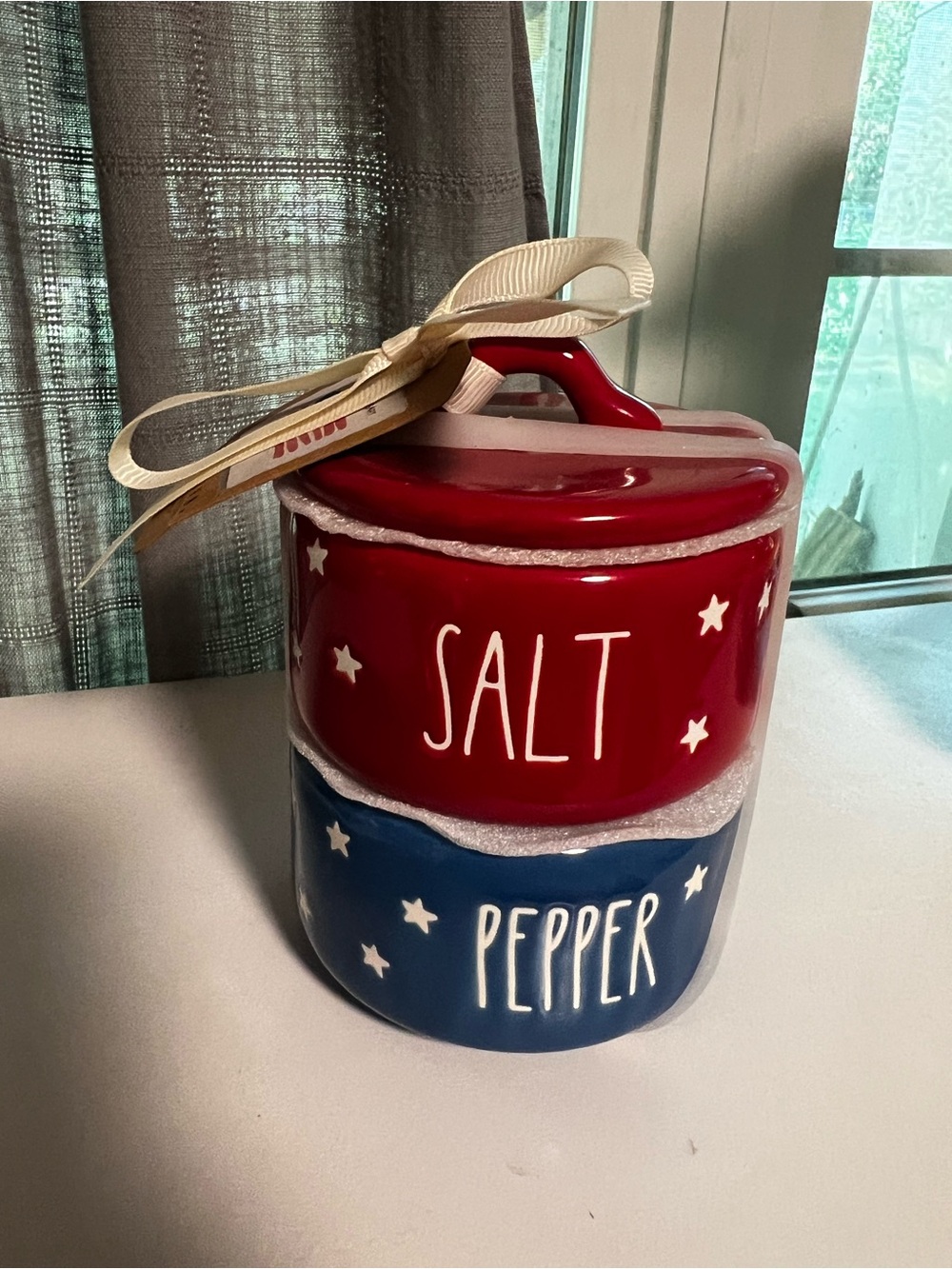 Rae Dunn Red and Blue Star Salt & Pepper Set
